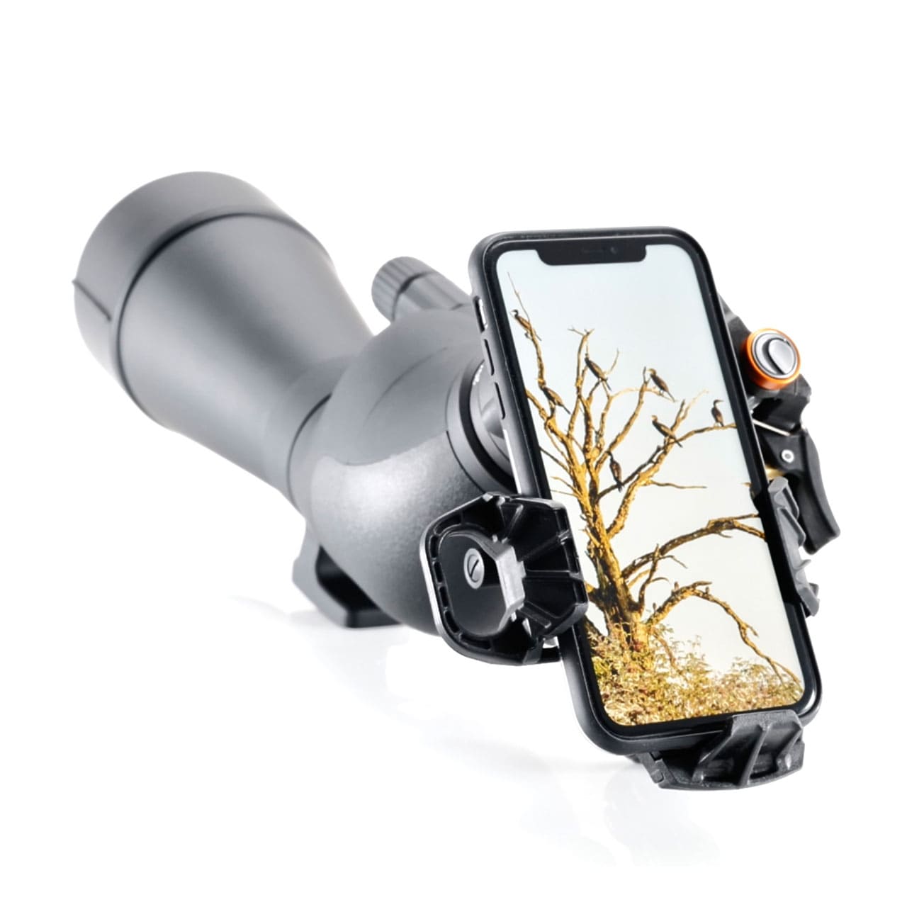 Noblex Spektiv 20-60x80 mit Digiscoping Adapter für Mobiltelefone Seitenansicht 2