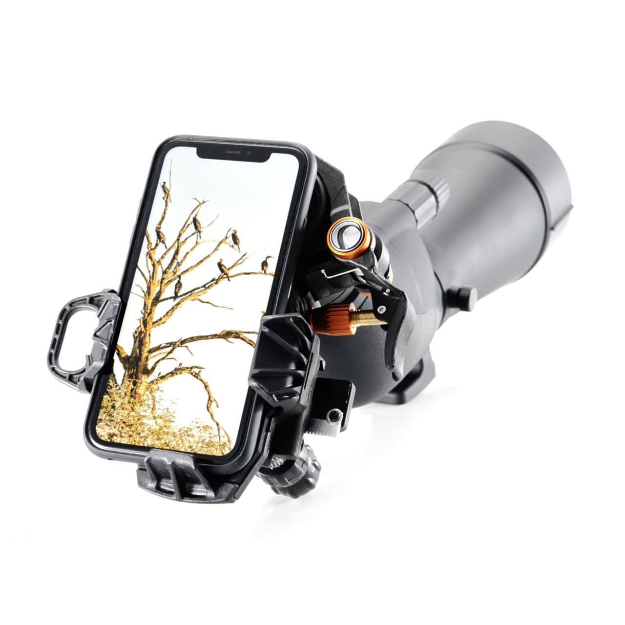 Noblex Spektiv 20-60x80 mit Digiscoping Adapter für Mobiltelefone Seitenansicht